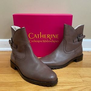 CATHERINE Catherine Malandrino Shellie Faux Fur Lined Brown Leather Booties
